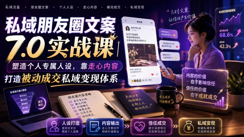 私域朋友圈文案7.0实战课|塑造个人专属人设,靠走心内容打造被动成交私域变现体系-鹊桥梦网创