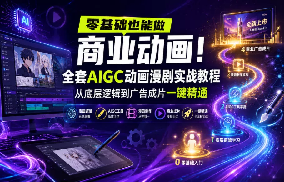 零基础也能做商业动画！全套AIGC动画漫剧实战教程，从底层逻辑到广告成片一键精通-鹊桥梦网创