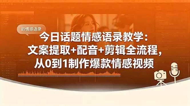 （18719期）今日话题情感语录教学：文案提取+配音+剪辑全流程，从0到1制作爆款情感视频-鹊桥梦网创