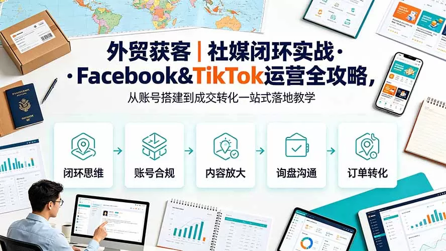 外贸获客|社媒闭环实战·Facebook&TikTok运营全攻略,从账号搭建到成交转化一站式落地教学-鹊桥梦网创