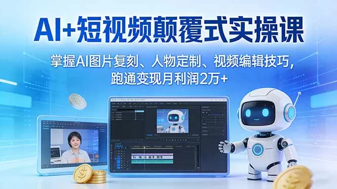 AI+短视频颠覆式实操课：掌握AI图片复刻、人物定制、视频编辑技巧，跑通变现月利润2万+-鹊桥梦网创