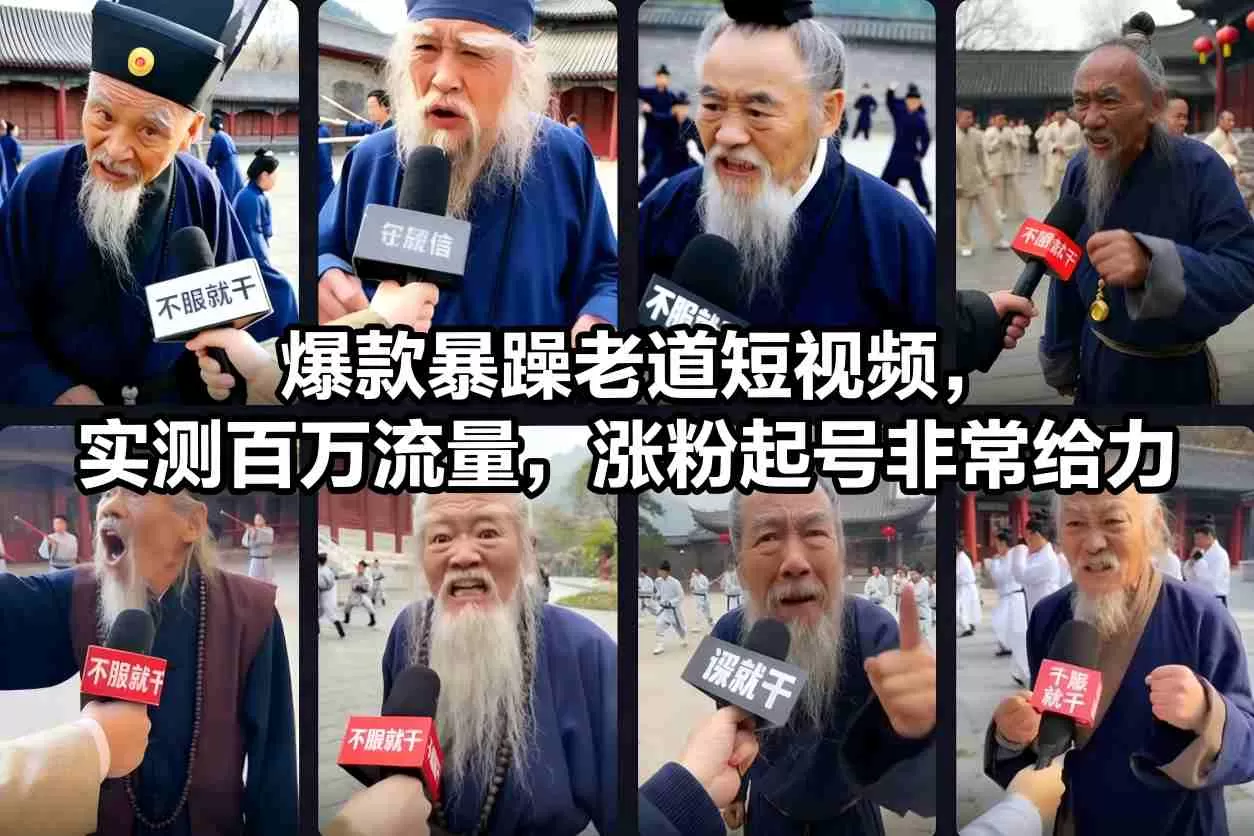 爆款暴躁老道短视频，实测百万流量，涨粉起号非常给力-鹊桥梦网创