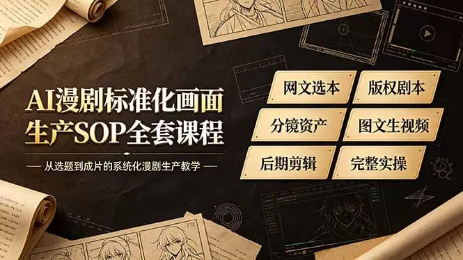 AI漫剧标准化画面生产SOP全套课程,网文选本版权剧本分镜资产全覆盖,图文生视频后期剪辑完整实操教学-鹊桥梦网创