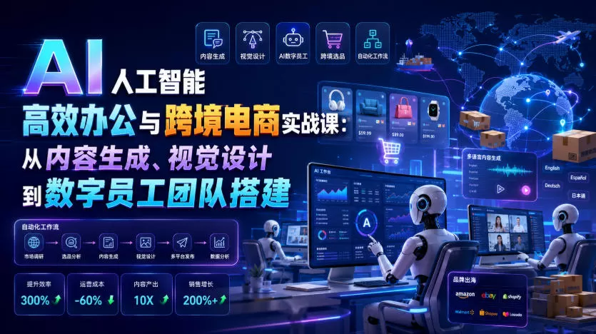 AI人工智能高效办公与跨境电商实战课:从内容生成、视觉设计到数字员工团队搭建-鹊桥梦网创