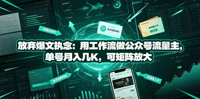 放弃爆文执念：用工作流做公众号流量主，单号月入几K，可矩阵放大-鹊桥梦网创