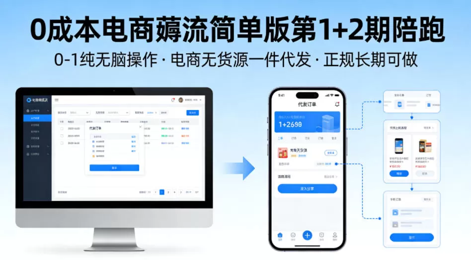 0成本电商薅流简单版第1+2期陪跑,0-1纯无脑操作,电商无货源一件代发,正规长期可做-鹊桥梦网创