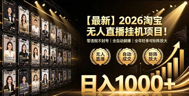 2026淘宝无人直播挂播项目!零违规不封号,全自动躺賺,全年旺季可矩阵放大,日入1000+【揭秘】-鹊桥梦网创