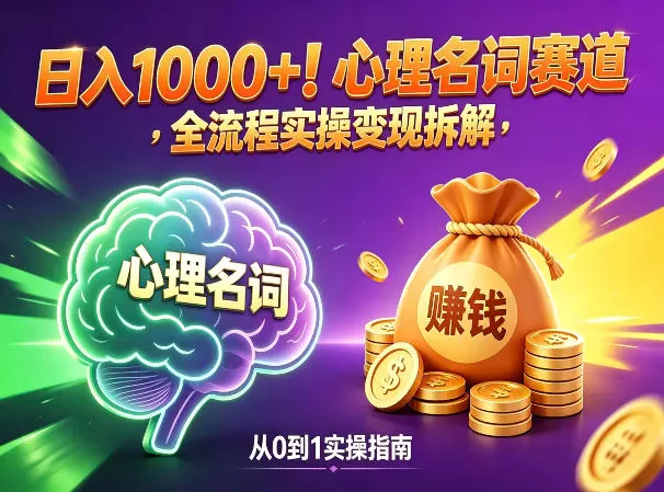 心理名词赛道,新手小白也能做,全流程项目拆解,单日变现1k+-鹊桥梦网创