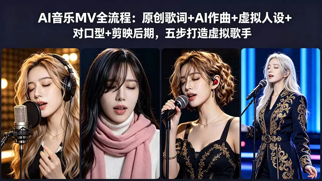 AI音乐MV全流程:原创歌词+AI作曲+虚拟人设+对口型+剪映后期,五步打造虚拟歌手-鹊桥梦网创