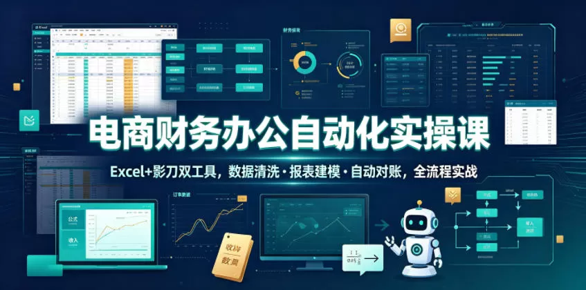 电商财务办公自动化实操课,Excel+影刀双工具,数据清洗・报表建模・自动对账,全流程实战-鹊桥梦网创