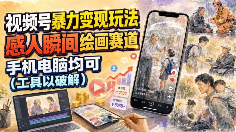 视频号暴力变现玩法,感人瞬间绘画赛道,手机电脑均可-鹊桥梦网创