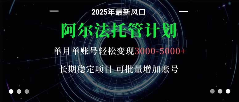 阿尔法托管计划 单账号月入3000-5000,长期稳定项目,新手小白轻松上手。-鹊桥梦网创