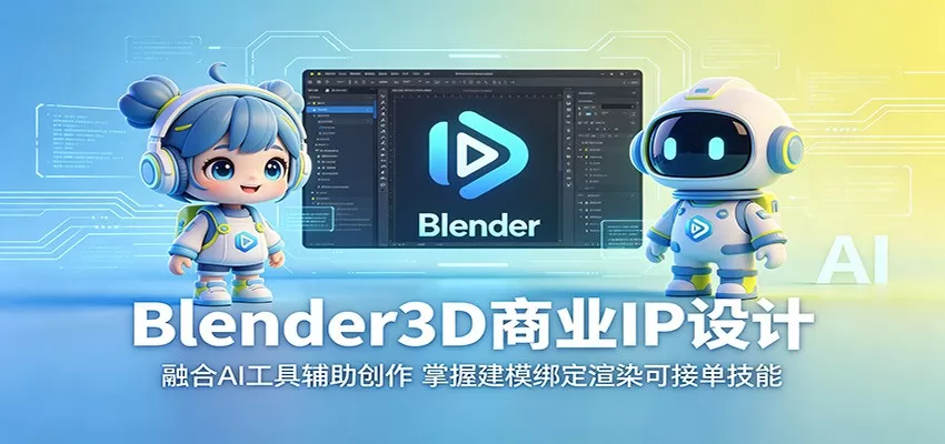 Blender3D商业IP设计:融合AI工具辅助创作,掌握建模绑定渲染可接单技能-鹊桥梦网创