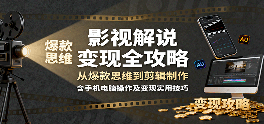 影视解说变现全攻略：从爆款思维到剪辑制作，含手机电脑操作及变现实用技巧-鹊桥梦网创