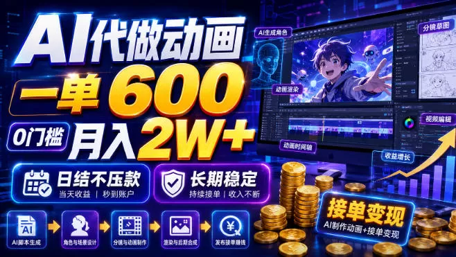 AI代做动画,一单600,0门槛月入2W+,日结不压款,长期稳定【揭秘】-鹊桥梦网创