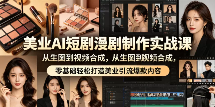 美业AI短剧漫剧制作实战课,从生图到视频合成,零基础轻松打造美业引流爆款内容-鹊桥梦网创