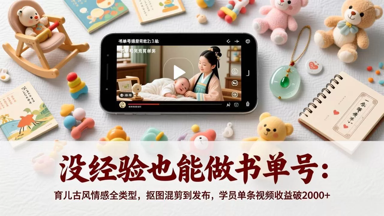 （17389期）没经验也能做书单号：育儿古风情感全类型，抠图混剪到发布，学员单条视频收益破2000+-鹊桥梦网创