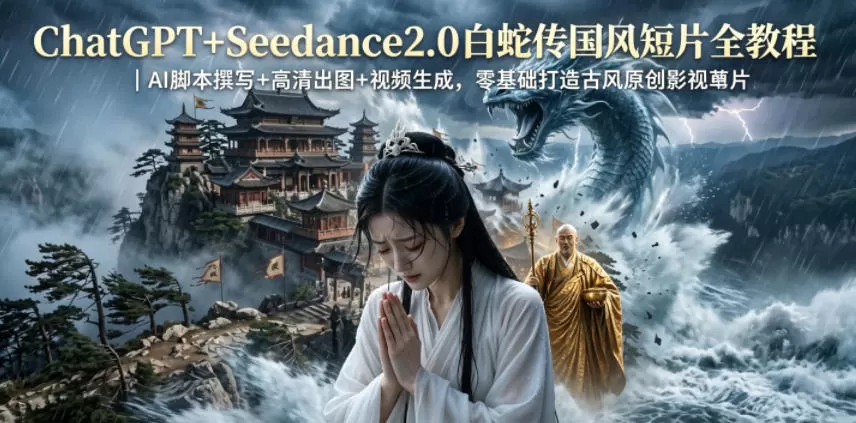 ChatGPT+Seedance2.0白蛇传国风短片全教程｜AI脚本撰写+高清出图+视频生成，零基础打造古风原创影视短片-鹊桥梦网创