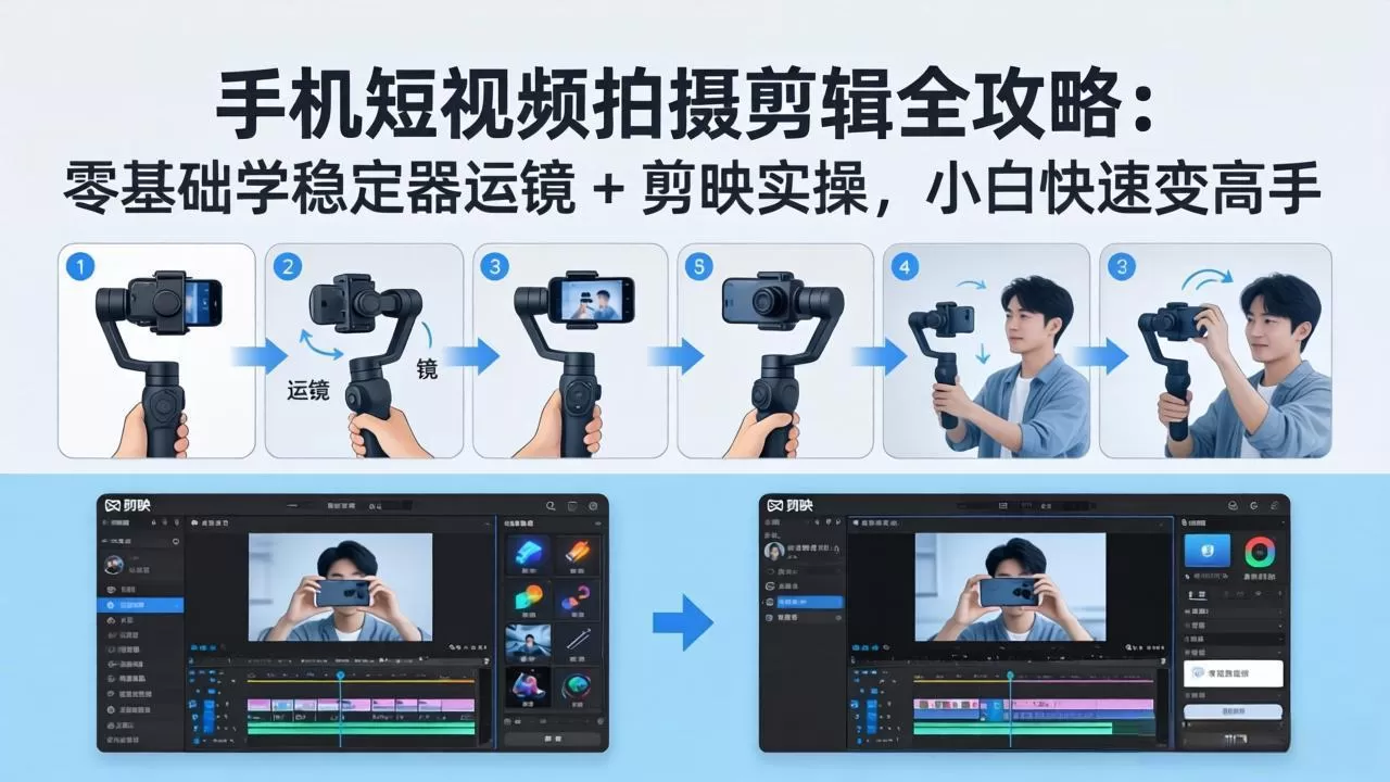 手机短视频拍摄剪辑全攻略：零基础学稳定器运镜 + 剪映实操，小白快速变高手-鹊桥梦网创