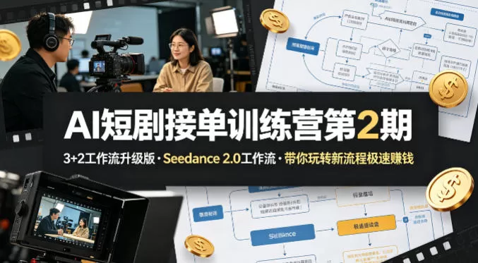 AI短剧接单训练营第2期,3+2工作流升级版,Seedance 2.0工作流,带你玩转新流程极速賺钱-鹊桥梦网创