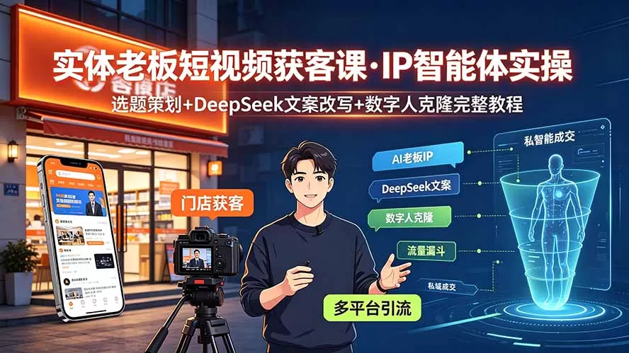 实体老板短视频获客课·IP智能体实操｜选题策划+DeepSeek文案改写+数字人克隆完整教程-鹊桥梦网创