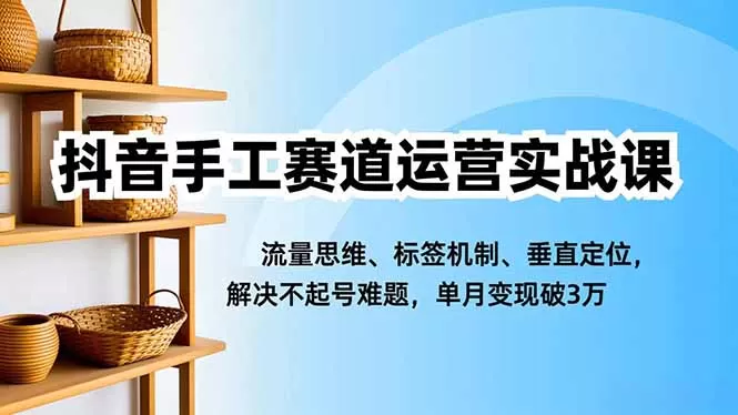 抖音手工赛道运营实战课，流量思维、标签机制、垂直定位，解决不起号难题，单月变现破3万-鹊桥梦网创