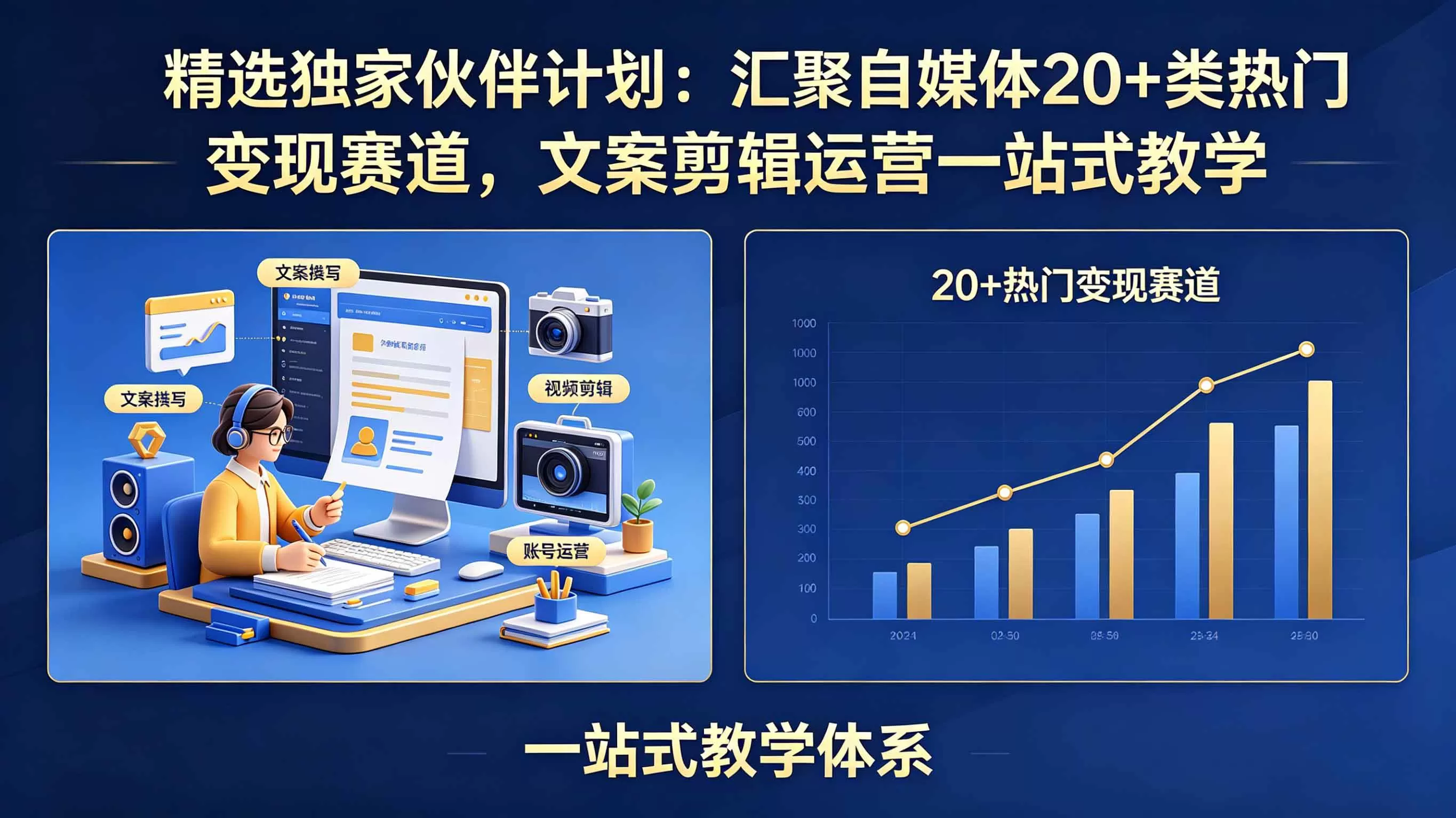 （18478期）精选独家伙伴计划：汇聚自媒体20+类热门变现赛道，文案剪辑运营一站式教学-鹊桥梦网创