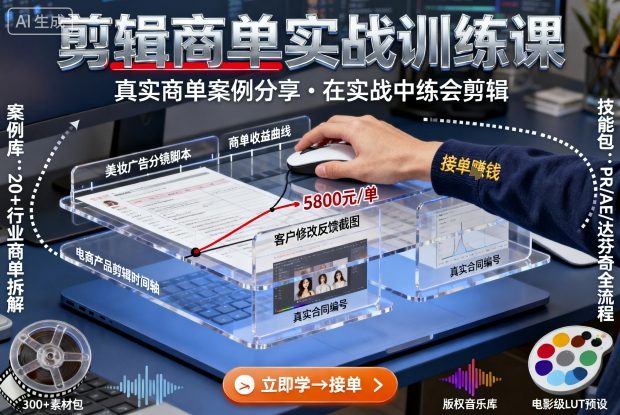 剪辑商单实战训练课，真实商单案例分享，在实战中练会剪辑-鹊桥梦网创