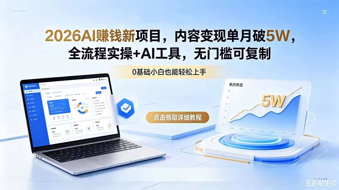 2026AI赚钱新项目，内容变现单月破5W，全流程实操+AI工具，无门槛可复制-鹊桥梦网创