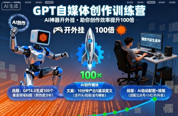 GPT自媒体创作训练营：AI神器开外挂，助你创作效率提升100倍-鹊桥梦网创