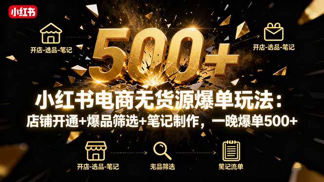 （16256期）小红书电商无货源爆单玩法：店铺开通+爆品筛选+笔记制作，一晚爆单500+-鹊桥梦网创