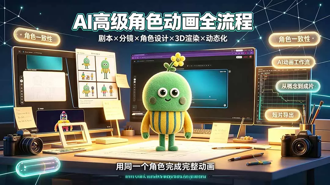 AI高级角色动画全流程:剧本×分镜×角色设计×3D渲染×动态化,从概念到成片一站式教学-鹊桥梦网创