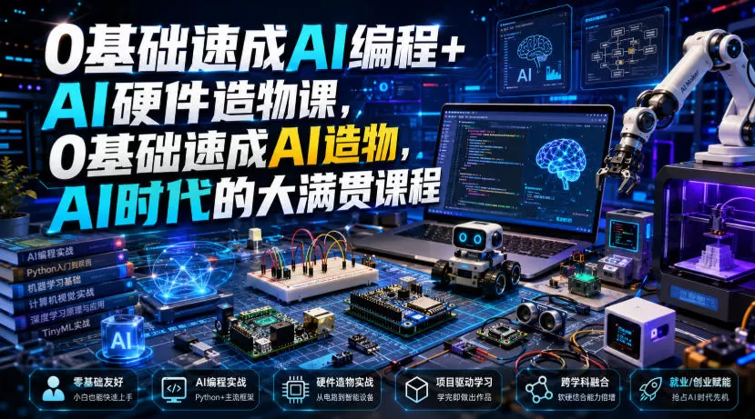 0基础速成AI编程+AI硬件造物课,0基础速成AI造物,AI时代的大满贯课程-鹊桥梦网创