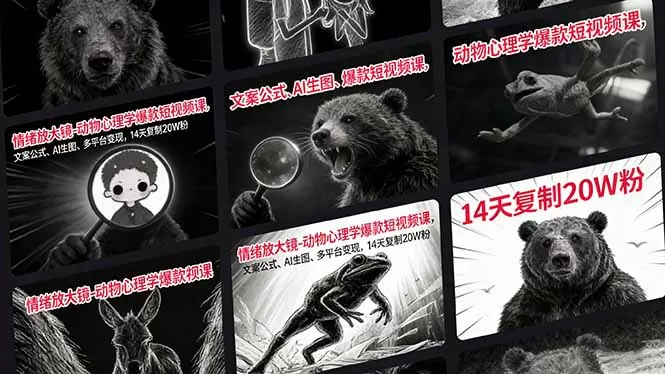 情绪放大镜-动物心理学爆款短视频课，文案公式、AI生图、多平台变现，14天复制20W粉-鹊桥梦网创