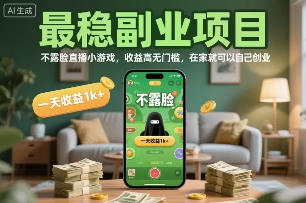 最稳副业项目,不露脸直播小游戏,收益高无门槛,一天收益1k+,在家就可以自己创业【揭秘】-鹊桥梦网创