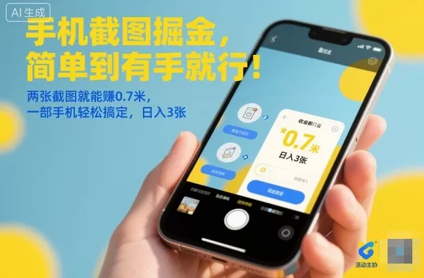 手机截图掘金，简单到有手就行！两张截图就能賺0.7米，一部手机轻松搞定，日入3张【揭秘】-鹊桥梦网创