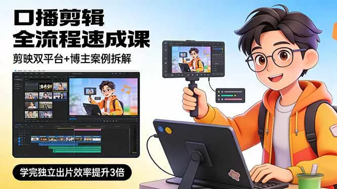 口播剪辑全流程速成课，剪映双平台+博主案例拆解，学完独立出片效率提升3倍-鹊桥梦网创