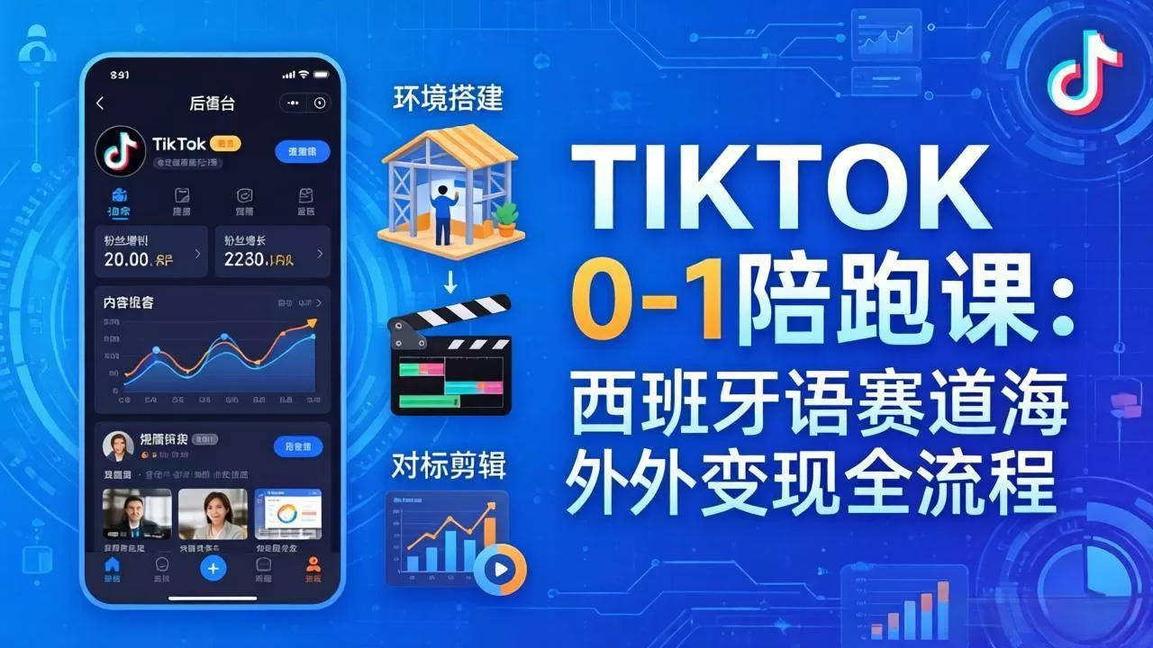 （17908期）TIKTOK 0-1 陪跑课：从环境搭建到刷对标剪辑，西班牙语赛道海外变现全流程