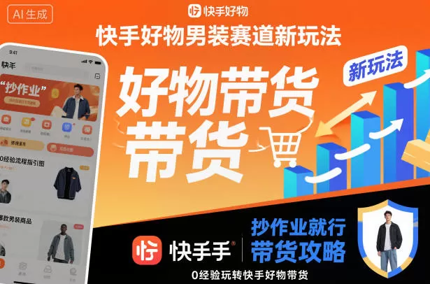 快手好物男装赛道新玩法,抄作业就行,0经验玩转快手好物带货-鹊桥梦网创
