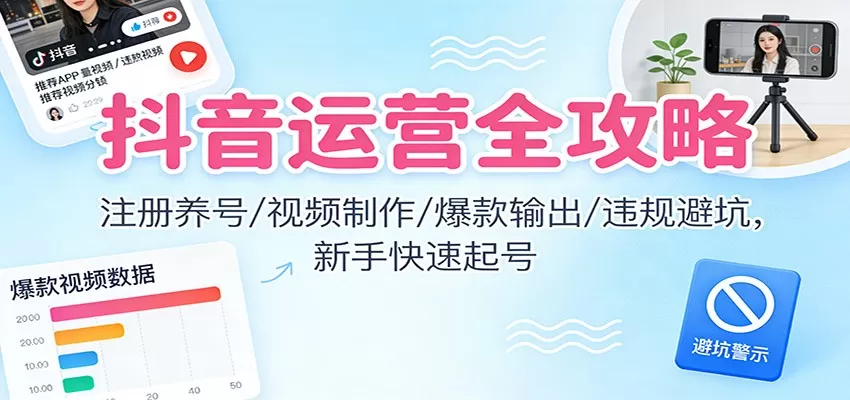 抖音运营全攻略:注册养号/视频制作/爆款输出/违规避坑,新手快速起号-鹊桥梦网创