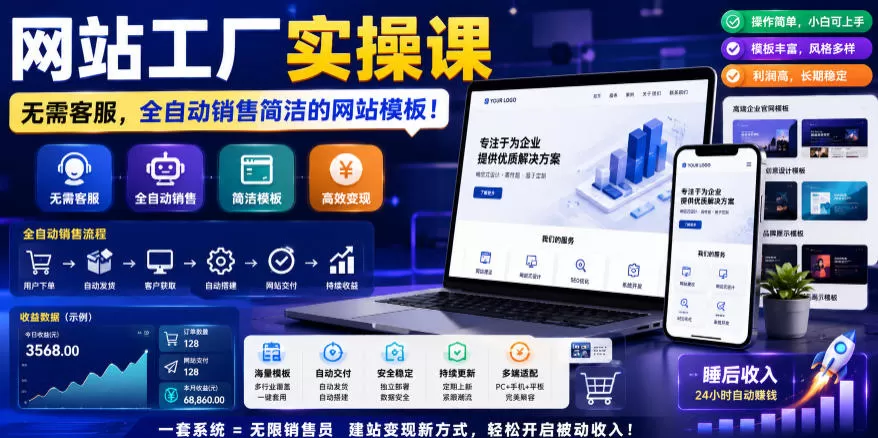 网站工厂实操课，无需客服，网站模板自动赚钱！【原创双语字幕】-鹊桥梦网创