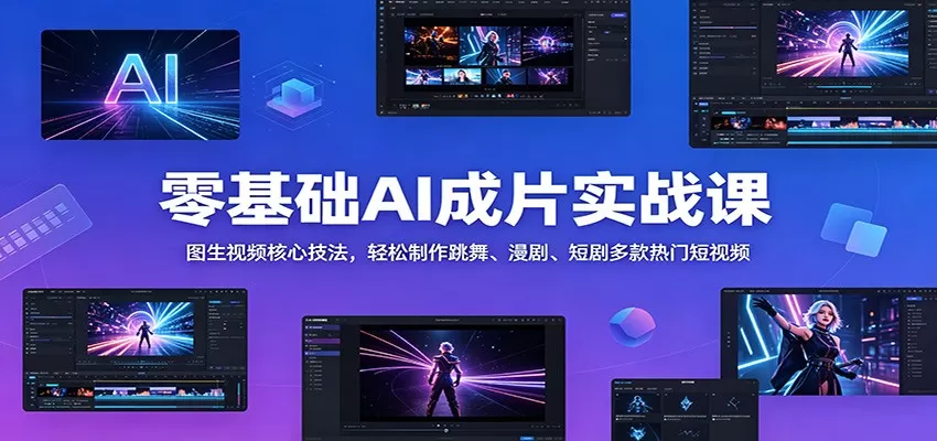 零基础AI成片实战课：图生视频核心技法，轻松制作跳舞、漫剧、短剧多款热门短视频-鹊桥梦网创