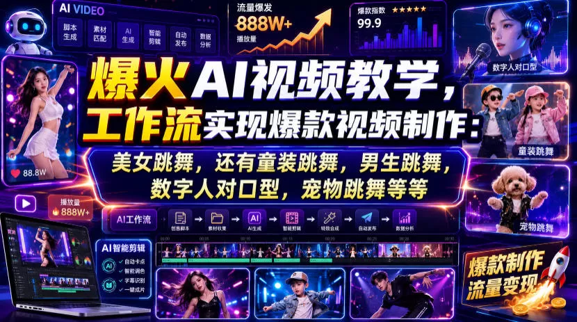 爆火AI视频教学，工作流实现爆款视频制作：美女跳舞，还有童装跳舞，男生跳舞，数字人对口型，宠物跳舞等等-鹊桥梦网创