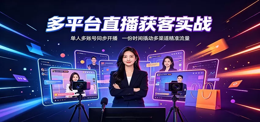 多平台直播获客实战：单人多账号同步开播，一份时间撬动多渠道精准流量-鹊桥梦网创