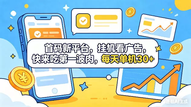 首码新平台，挂G自动看广告，快来吃第一波肉，每天单机30+，可矩阵放大【揭秘】-鹊桥梦网创