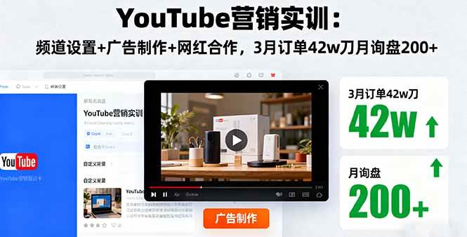 （16107期）YouTube营销实训：频道设置+广告制作+网红合作，3月订单42w刀月询盘200+-鹊桥梦网创