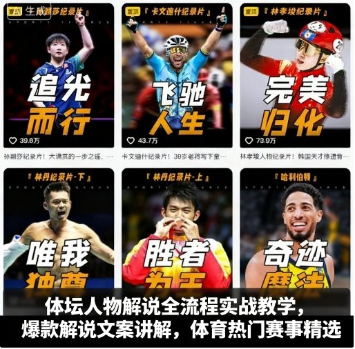 体坛人物解说全流程实战教学,爆款解说文案讲解,体育热门赛事精选-鹊桥梦网创
