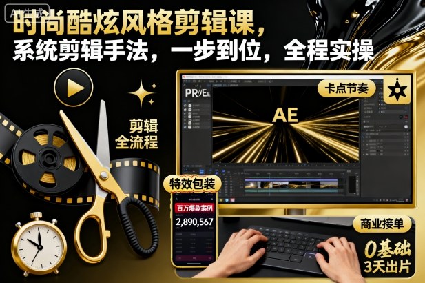 时尚酷炫风格剪辑课,系统剪辑手法,一步到位,全程实操-鹊桥梦网创