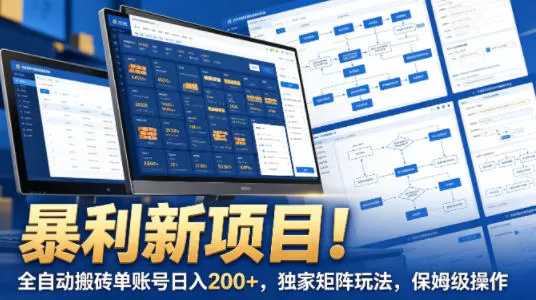 暴利新项目！全自动搬砖单账号日入200+，独家矩阵玩法，保姆级操作【揭秘】-鹊桥梦网创