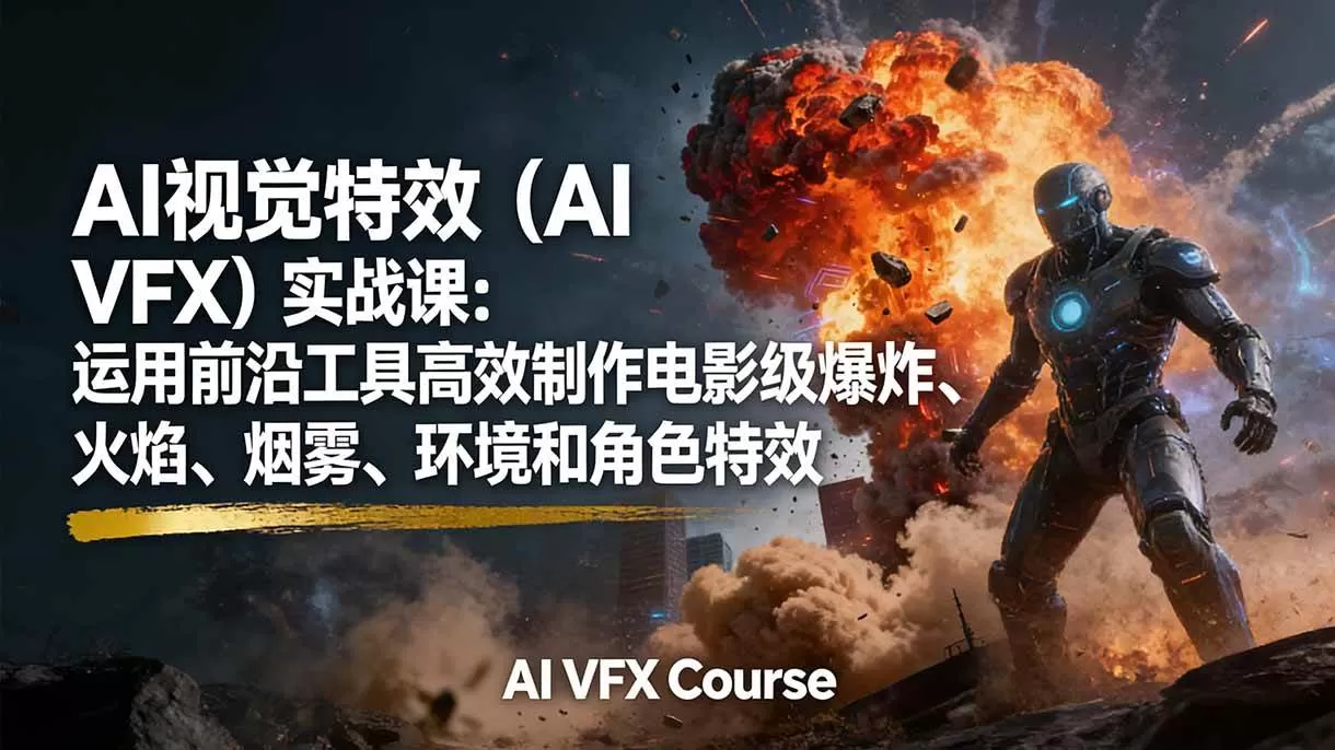 （17212期）AI视觉特效（AI VFX）实战课：运用前沿工具高效制作电影级爆炸、火焰、烟雾、环境和角色特效-鹊桥梦网创